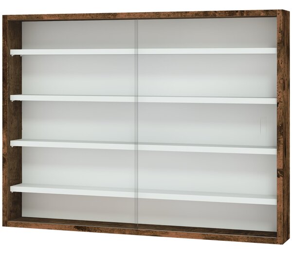 Nástěnná vitrína HOMCOM 80 x 9,5 x 60 cm s 4 nastavitelnými policemi a 2 posuvnými skleněnými dveřmi, pro sbírání miniatur a modelů aut, Hnědá | Aosom