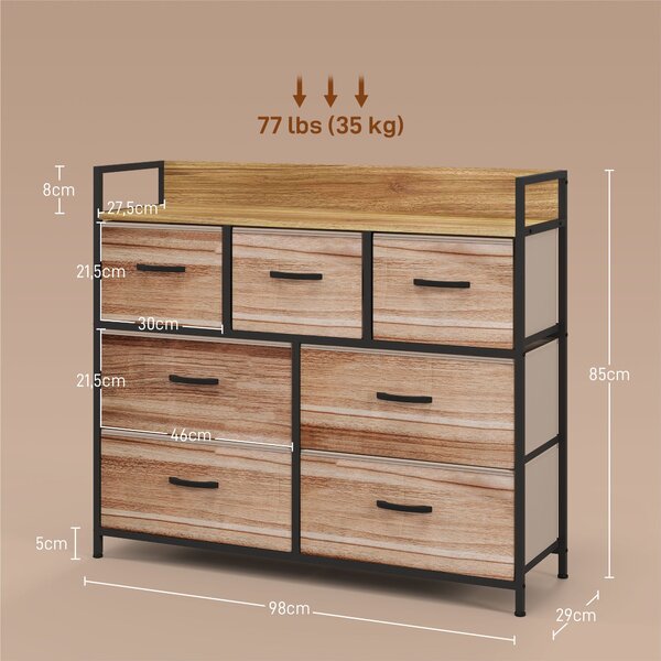 HOMCOM 7 zásuvkový textilní botník - Černý ocelový rám - 98 x 29 x 85 cm, Ložnice, Předsíň, Obývací pokoj, Černý a přírodní | Aosom