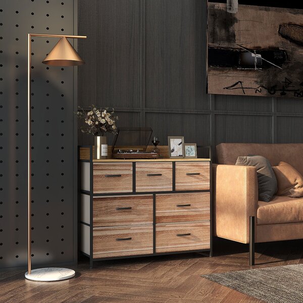 HOMCOM 7 zásuvkový textilní botník - Černý ocelový rám - 98 x 29 x 85 cm, Ložnice, Předsíň, Obývací pokoj, Černý a přírodní | Aosom