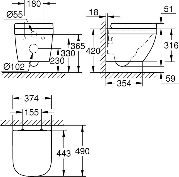 Grohe Euro Ceramic wc mísa se sedátkem s pomalým sklápěním závěsná bez splachovacího kruhu s vírovým splachováním bílá 39693000