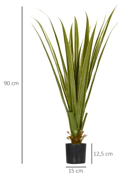 HOMCOM Umělá rostlina agáve v květináči, výška 90 cm, 16 listů, do interiéru i exteriéru, realistická | Aosom