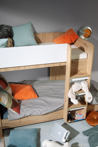 Dětská kombinovaná postel 90 cm Sami 2 (dub artisan + matná bílá + černá madla)