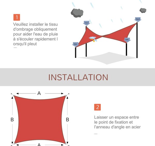 Outsunny Obdélníkový Slunečník 4x6m Venku UV Ochranné Plátno 185g/m² HDPE pro zahradu, terasu, patio, bazén, balkon, terakotová cihla | Aosom