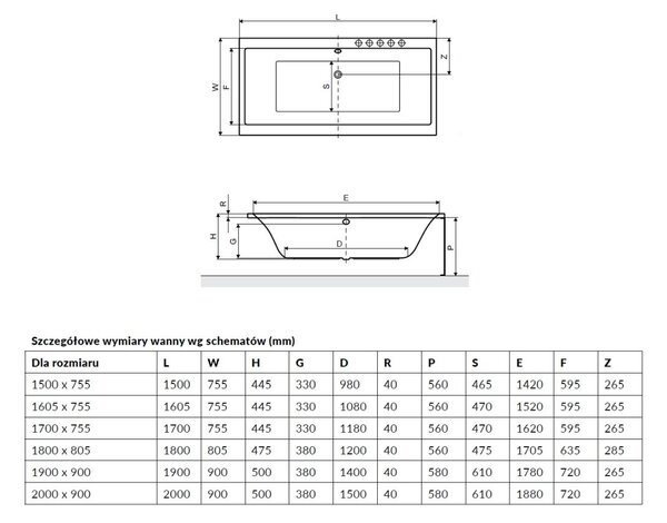 Excellent Pryzmat obdélníková vana 200x90 cm bílá WAEX.PRY20WH