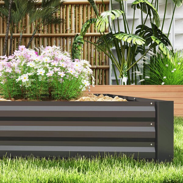 Outsunny Zahradní Truhlík, Obdélníkový Vyvýšený Záhon s Bezpečnostním Okrajem a Otevřeným Dnem, pro Květiny a Bylinky, 240 x 120 x 30 cm, Tmavě Šedý |
