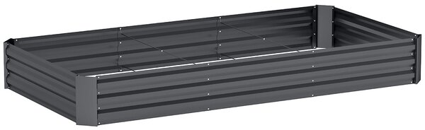 Outsunny Zahradní Truhlík, Obdélníkový Vyvýšený Záhon s Bezpečnostním Okrajem a Otevřeným Dnem, pro Květiny a Bylinky, 240 x 120 x 30 cm, Tmavě Šedý |