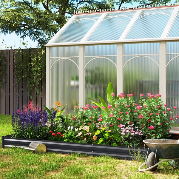 Outsunny Zahradní Truhlík, Obdélníkový Vyvýšený Záhon s Bezpečnostním Okrajem a Otevřeným Dnem, pro Květiny a Bylinky, 240 x 120 x 30 cm, Tmavě Šedý |