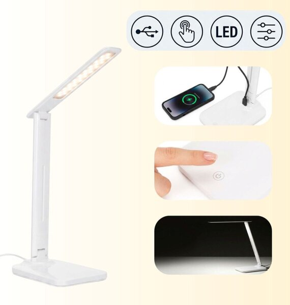 Stolní LED lampa s USB portem SPRINGOS HA7603 bílá