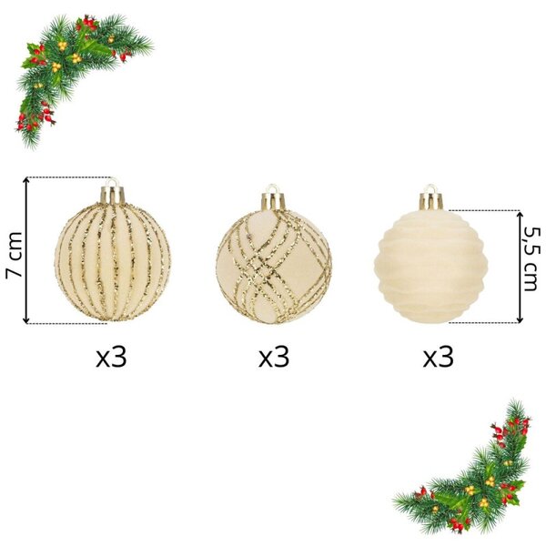 Vánoční baňky 9 ks 5,5 cm SPRINGOS CA1584 ecru/zlaté