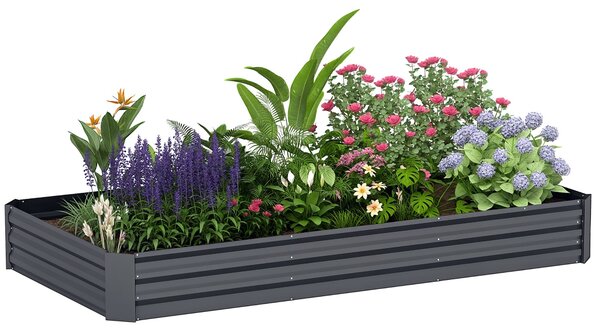 Outsunny Zahradní Truhlík, Obdélníkový Vyvýšený Záhon s Bezpečnostním Okrajem a Otevřeným Dnem, pro Květiny a Bylinky, 240 x 120 x 30 cm, Tmavě Šedý |