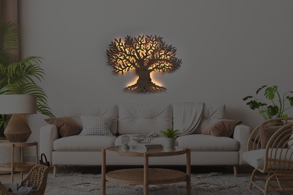 "Olivovník" světelný strom s baterií 80x68cm provedení: dub světlý, varianta: ovládání na obraze (bez dálkového ovladače)