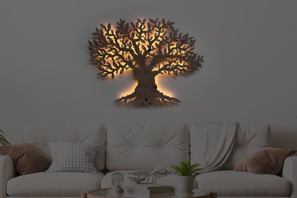 "Olivovník" světelný strom s baterií 80x68cm provedení: dub světlý, varianta: ovládání na obraze (bez dálkového ovladače)