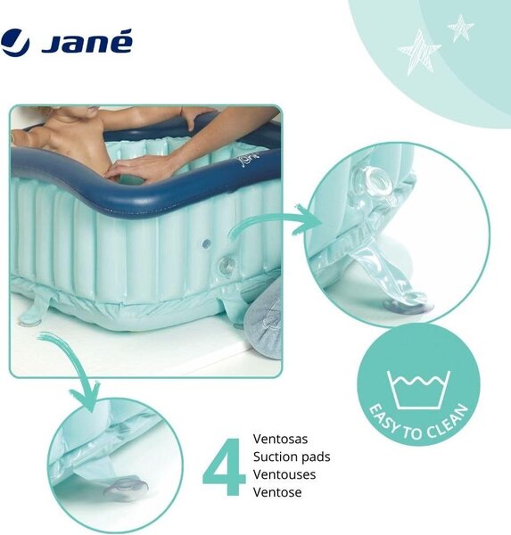 Jané redukční vložka do sprchové vaničky, nafukovací, včetně vzduchové pumpy, s přísavkami a vypouštěcí zátkou, modrá, 60 x 60 cm, 70 l