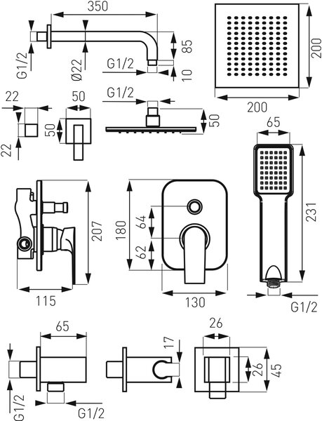 Ferro Algeo Square sprchová sada pod omítku s dešťovou sprchou chrom BAQ7P-SET1-S