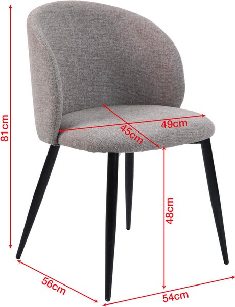 Židle Mobili Rebecca Cordia 81x54x56 Polylenová tkanina Kov Taupe Grey Black Moderní SET 2 ks Částečně smontované