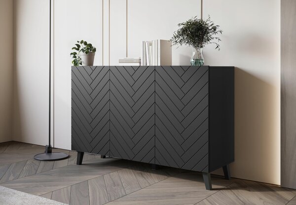 Třídveřová komoda PHUKET 120 cm, příborník MDF čelo, měkké zavírání
