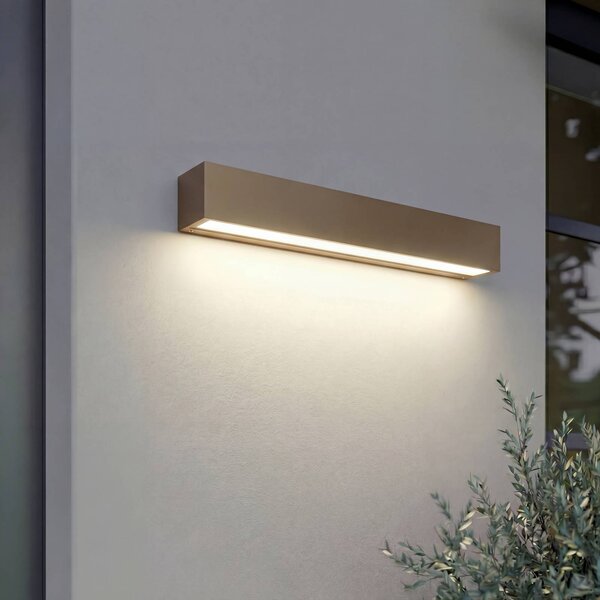 Lucande Venkovní nástěnné svítidlo Lengo, 50 cm, hnědé, směrované dolů, 3000 K, Hnědá / rez, Hliník, Moderní