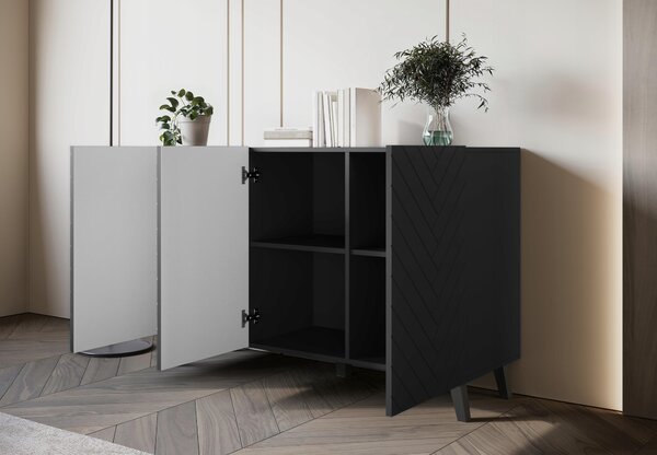 Třídveřová komoda PHUKET 120 cm, příborník MDF čelo, měkké zavírání