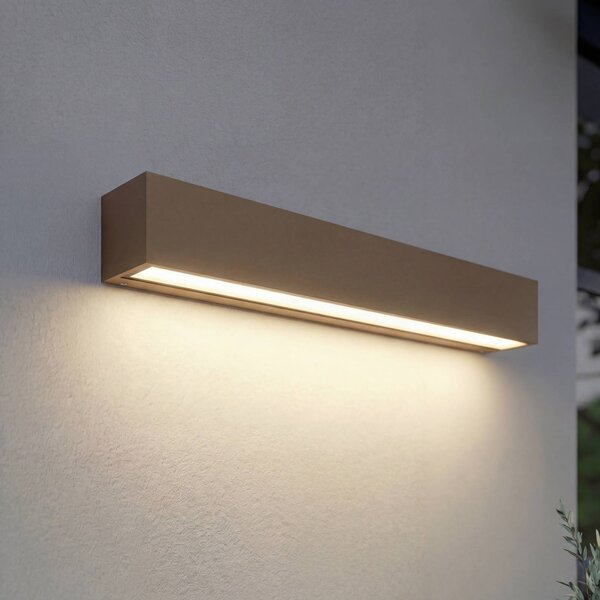 Lucande Venkovní nástěnné svítidlo Lengo, 50 cm, hnědé, směrované dolů, 3000 K, Hnědá / rez, Hliník, Moderní