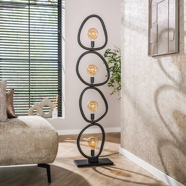 ZIJLSTRA Stojací lampa Pebble, černá, 4 žárovky, výška 165 cm, E27, Černá, Obývací pokoj / jídelna, kov, Moderní
