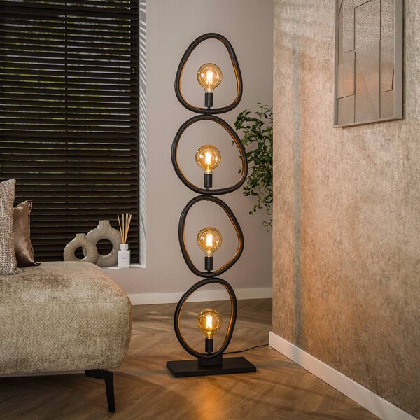 ZIJLSTRA Stojací lampa Pebble, černá, 4 žárovky, výška 165 cm, E27, Černá, Obývací pokoj / jídelna, kov, Moderní