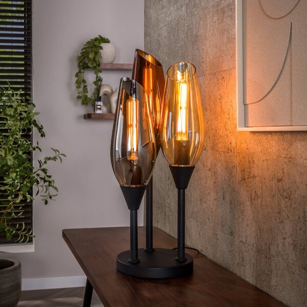 ZIJLSTRA Stolní lampa Cocoon, černá, 3 žárovky, výška 59 cm, sklo, E27, Měď, Obývací pokoj / jídelna, kov, Moderní