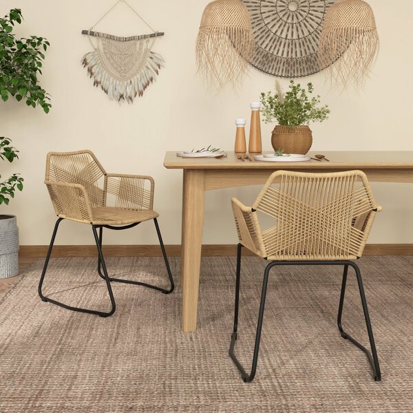 HOMCOM Sada 2 jídelních židlí, ratanový design, bohémský styl, ocelová základna 56 x 59 x 74 cm | Aosom