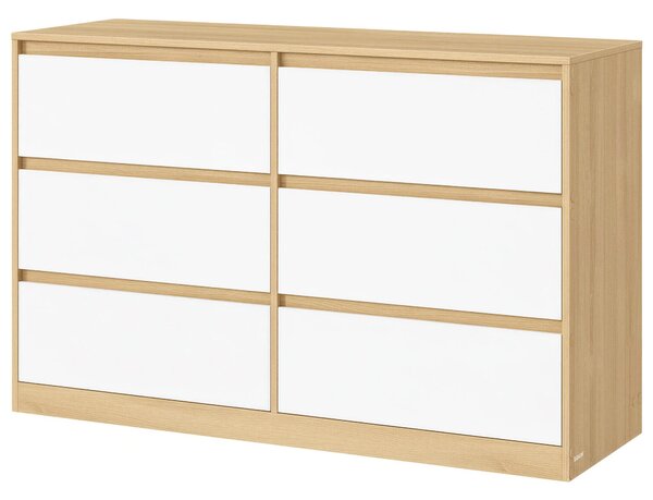 Komoda VASAGLE se 6 zásuvkami – moderní příborník do ložnice, rozměry 119,4 x 40 x 75 cm, barva mandlová žlutá a bílá