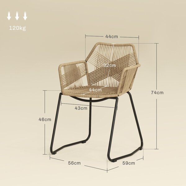 HOMCOM Sada 2 jídelních židlí, ratanový design, bohémský styl, ocelová základna 56 x 59 x 74 cm | Aosom