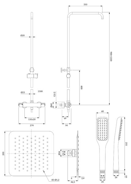 Omnires Y sprchová sada na stěnu s termostatem s dešťovou sprchou chrom Y1244X/6/KCR