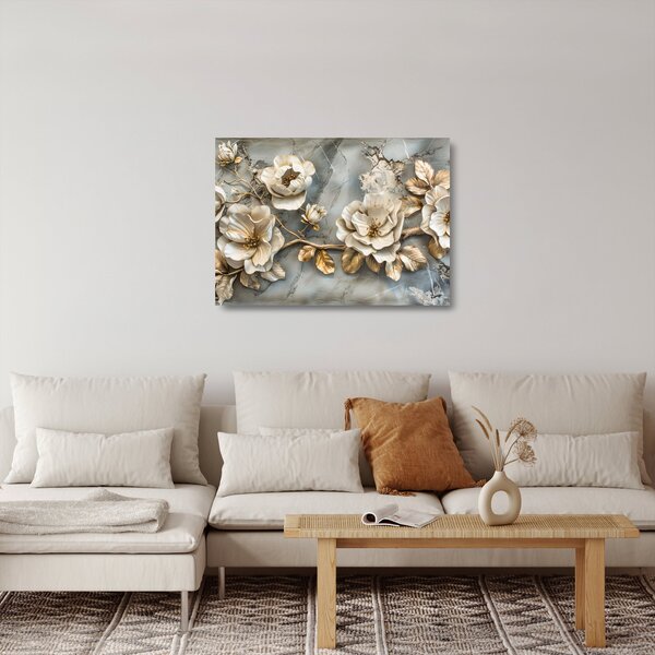 Skleněný obraz - Mramorové pozadí s květy (70x50 cm)