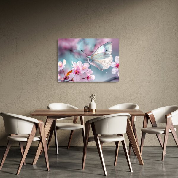 Skleněný obraz - Motýl na třešni (70x50 cm)