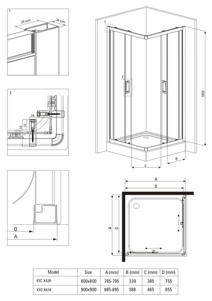 Deante Funkia sprchový kout 80x80 cm čtvercový chrom lesk/průhledné sklo KYC_042K