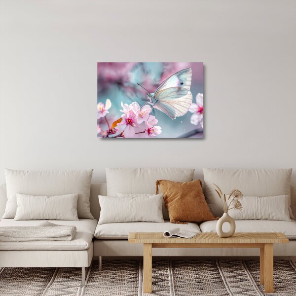 Skleněný obraz - Motýl na třešni (70x50 cm)