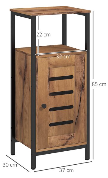 Kleankin Nízká Koupelnová Skříň s Ventilovanými Dveřmi, Ocelová Koupelnová Skříň s Otevřenou Policí a Nastavitelnou Policí, 37 x 30 x 85 cm, Rustikáln