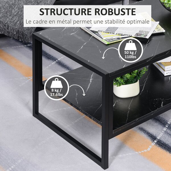 HOMCOM Moderní konferenční stolek se 2 policemi 106 x 50 x 47 cm Černý | Aosom