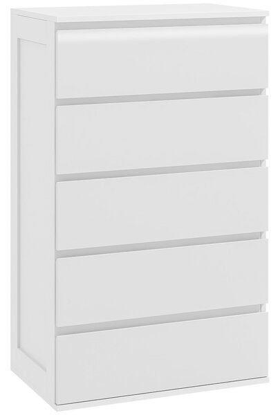 HOMCOM Komoda s 5 šuplíky - Moderní Stylový Úložný Prvek s Hladkým Uzavíracím Mechanismem pro Ložnici, Obývací Pokoj - 60 x 38 x 100 cm, Bílá | Aosom