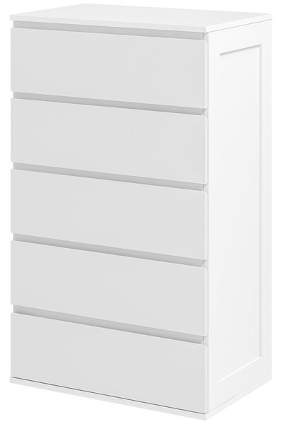 HOMCOM Komoda s 5 šuplíky - Moderní Stylový Úložný Prvek s Hladkým Uzavíracím Mechanismem pro Ložnici, Obývací Pokoj - 60 x 38 x 100 cm, Bílá | Aosom