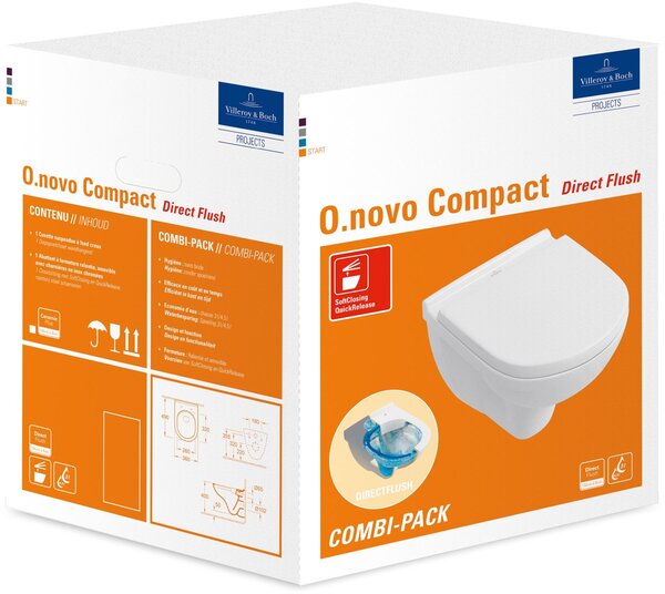 Villeroy & Boch O.Novo combi-pack sada s prkénkem závěsná bez splachovacího kruhu bílá 5688HR01