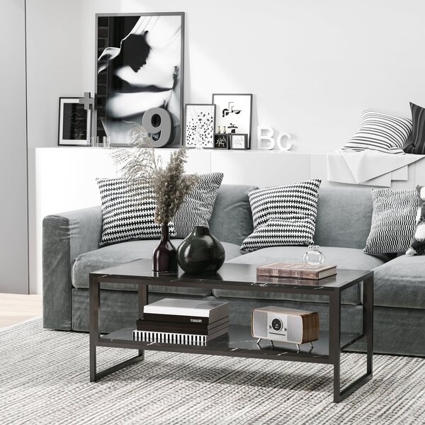 HOMCOM Moderní konferenční stolek se 2 policemi 106 x 50 x 47 cm Černý | Aosom