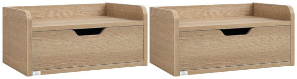 HOMCOM Sada 2 zavěšených nočních stolků - Skládací zásuvka, Polička - Přírodní dřevotříska 40Š x 30H x 19,5V cm | Aosom