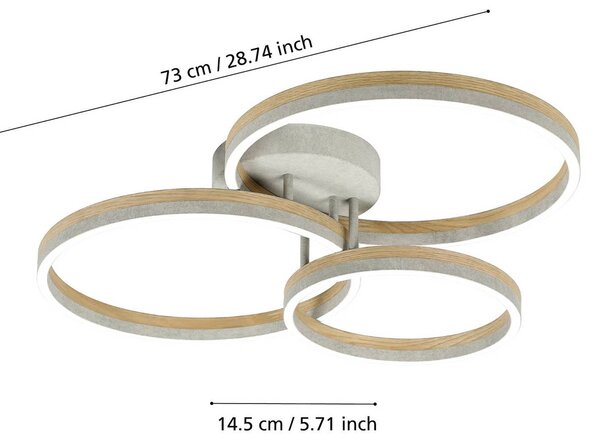 Stars of Light LED stropní svítidlo Cadinaro, šedá/dřevo, 73 cm, stmívatelné, stmívatelný, Hliník / šedá / zinek, Obývací pokoj / jídelna, kov, Moderní, Stropní svítidlo