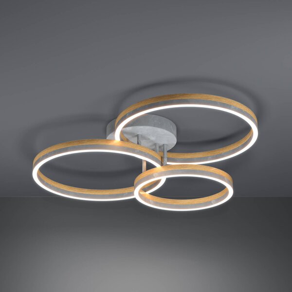Stars of Light LED stropní svítidlo Cadinaro, šedá/dřevo, 73 cm, stmívatelné, stmívatelný, Hliník / šedá / zinek, Obývací pokoj / jídelna, kov, Moderní, Stropní svítidlo
