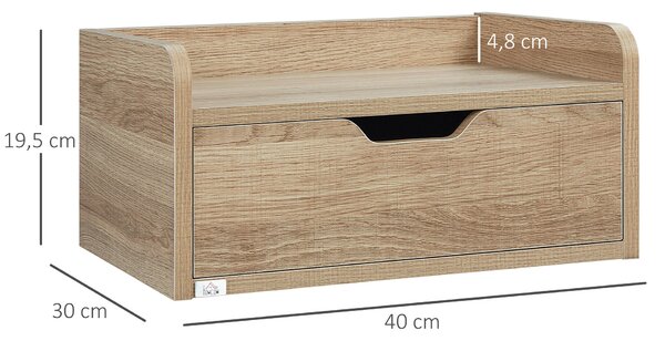 HOMCOM Sada 2 zavěšených nočních stolků - Skládací zásuvka, Polička - Přírodní dřevotříska 40Š x 30H x 19,5V cm | Aosom