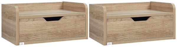 HOMCOM Sada 2 zavěšených nočních stolků - Skládací zásuvka, Polička - Přírodní dřevotříska 40Š x 30H x 19,5V cm | Aosom