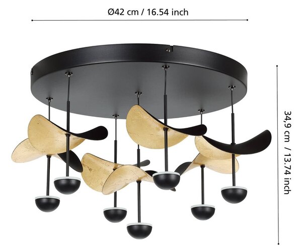 Stars of Light LED stropní svítidlo Dracera, černé/zlaté, Ø 51 cm, stmívatelný, Černá, Obývací pokoj / jídelna, kov, Moderní