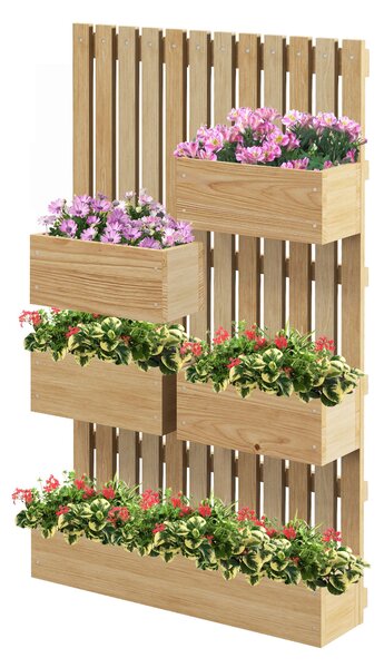 Závěsný květináč Outsunny s 5 odnímatelnými truhlíky z masivního dřeva a neprodyšnou tkaninou, 60 x 16 x 100 cm | Aosom