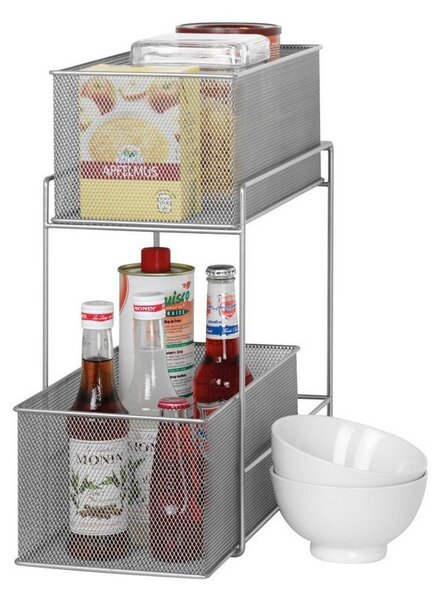 Zeller Present Kovový 2-patrový zásuvkový box, organizér se 2 koši, šedá mřížka, MESH