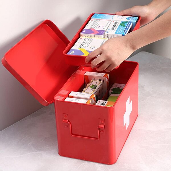 Zeller Present Lékárnička, červený kovový box na léky a zdravotní pomůcky, 2v1, MEDICINE Z18116