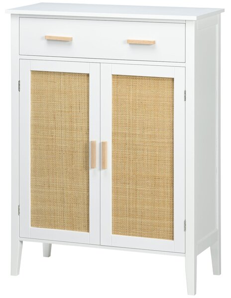HOMCOM Botník se 2 dvířky s ratanovým efektem a zásuvkou - 80 x 35 x 110 cm - Bílý | Aosom